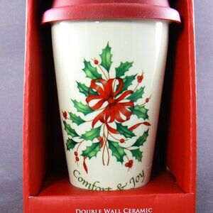 NIB LENOX WINTER GREETINGS THERMAL TRAVEL MUG 12 OZ